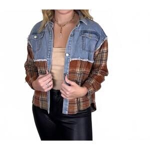 NEW CLOUD TEN fall flannel shacket in denim & brown